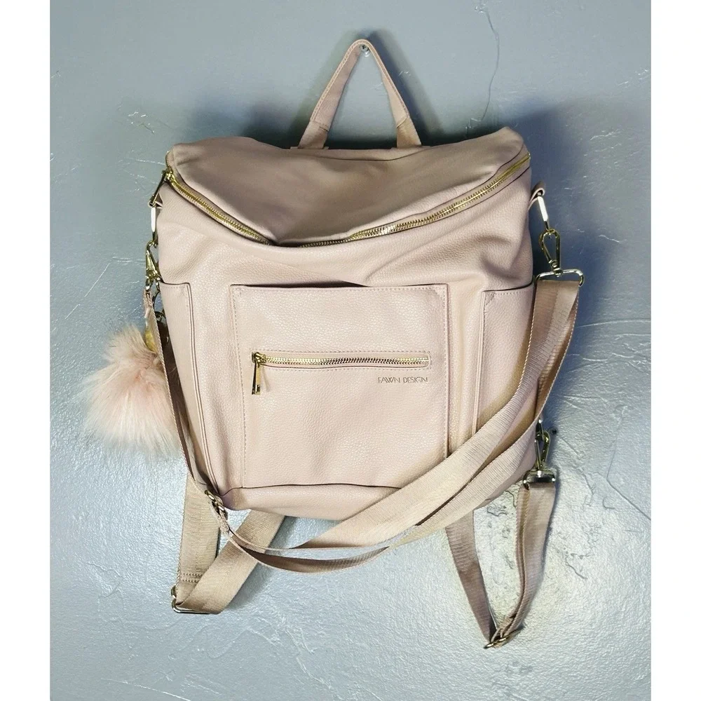 Fawn Design blush pink diaper bag  gold hardware Puff Ball Bag Charm